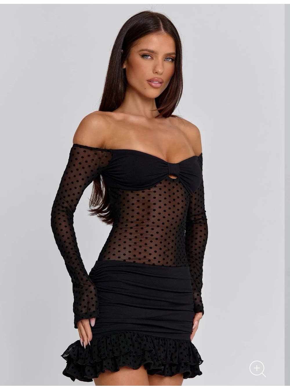 Sheer Black Off-Shoulder Polka Dot Camisole